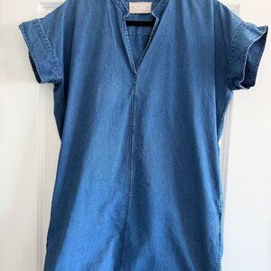 Everlane Splitneck Jean Denim Boxy Shift Dress, Size 4